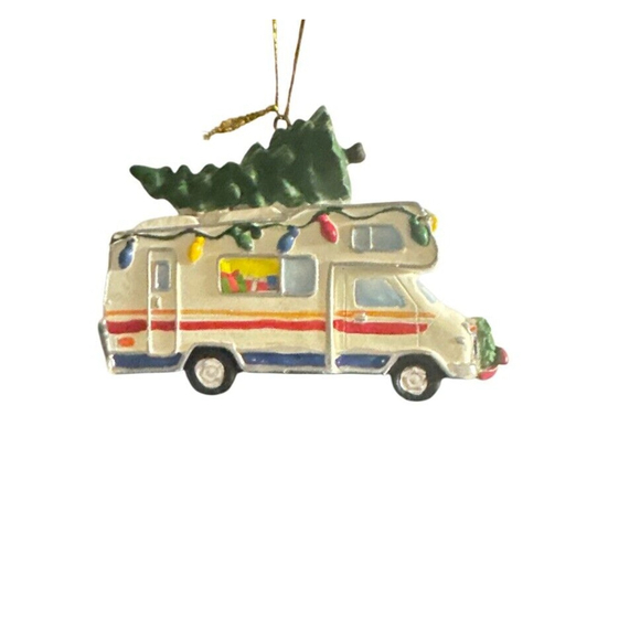 Christmas RV Trailer Camper with Holiday Winter Tree Lights Ornament - Picture 1 of 3